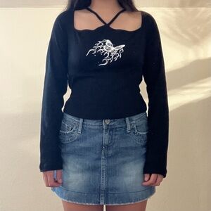 Urban Outfitters Diamante Flaming Black Long Sleeve 
Cutout Tee NWT Size: L